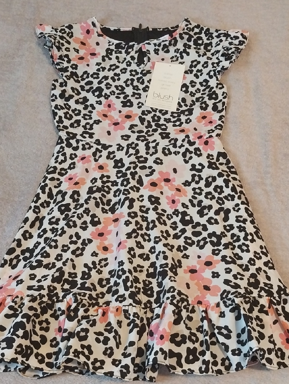 Blush Pink Floral & Black Leopard Print Flutter Dress